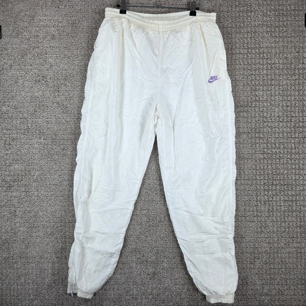 Vintage Nike Challenge Court Mens White Nylon Track Pants Windbreaker Joggers L